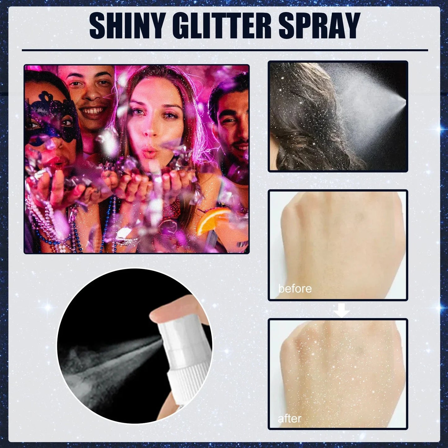 🔥Hot Sale💖Waterproof Glitter Spray Stage Party Hair and Clothes