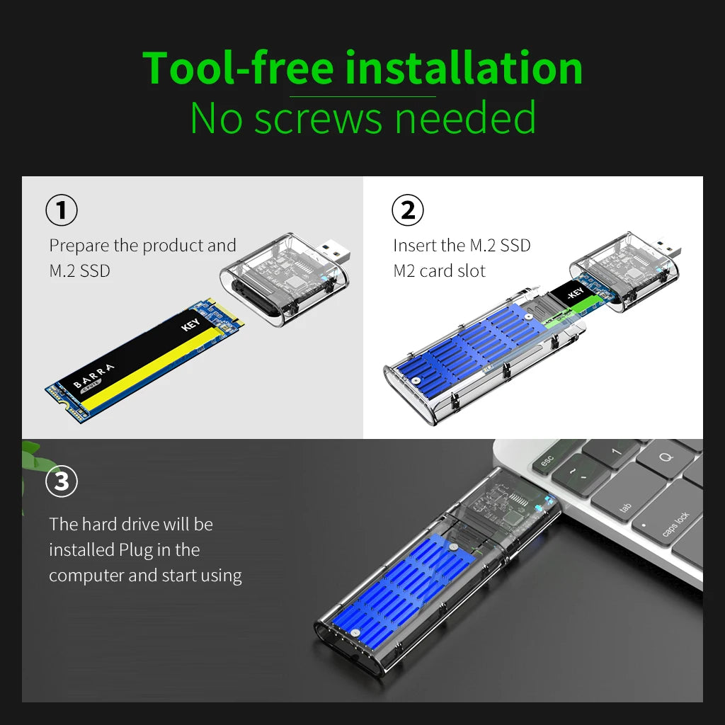 Solid State Drive Box M.2 Hard Drive Box SSD Transparent NVMe Mobile Hard Drive Box M2 Shell