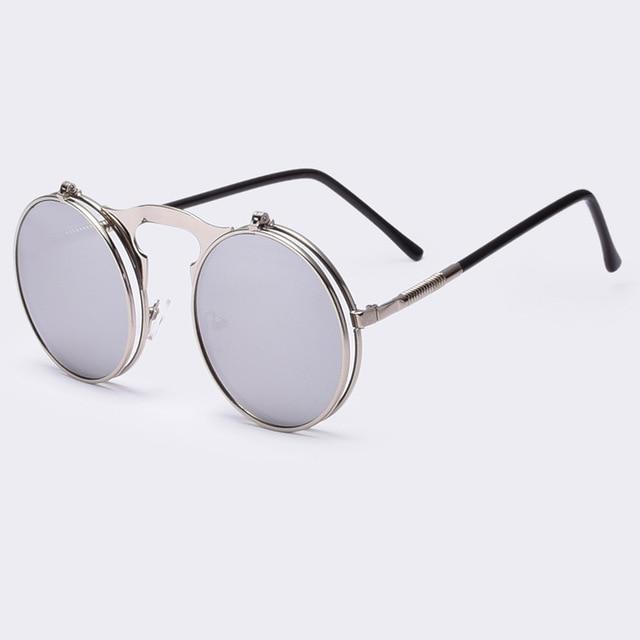 Round Designer Steam Punk Metal Coating Sunglasses